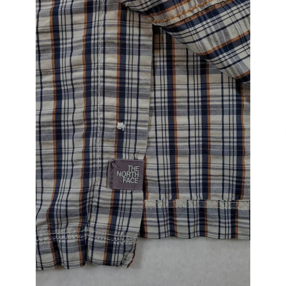 The North Face Men's XL Plaid Hiking Shirt Short Sleeve Blue Orange 196029